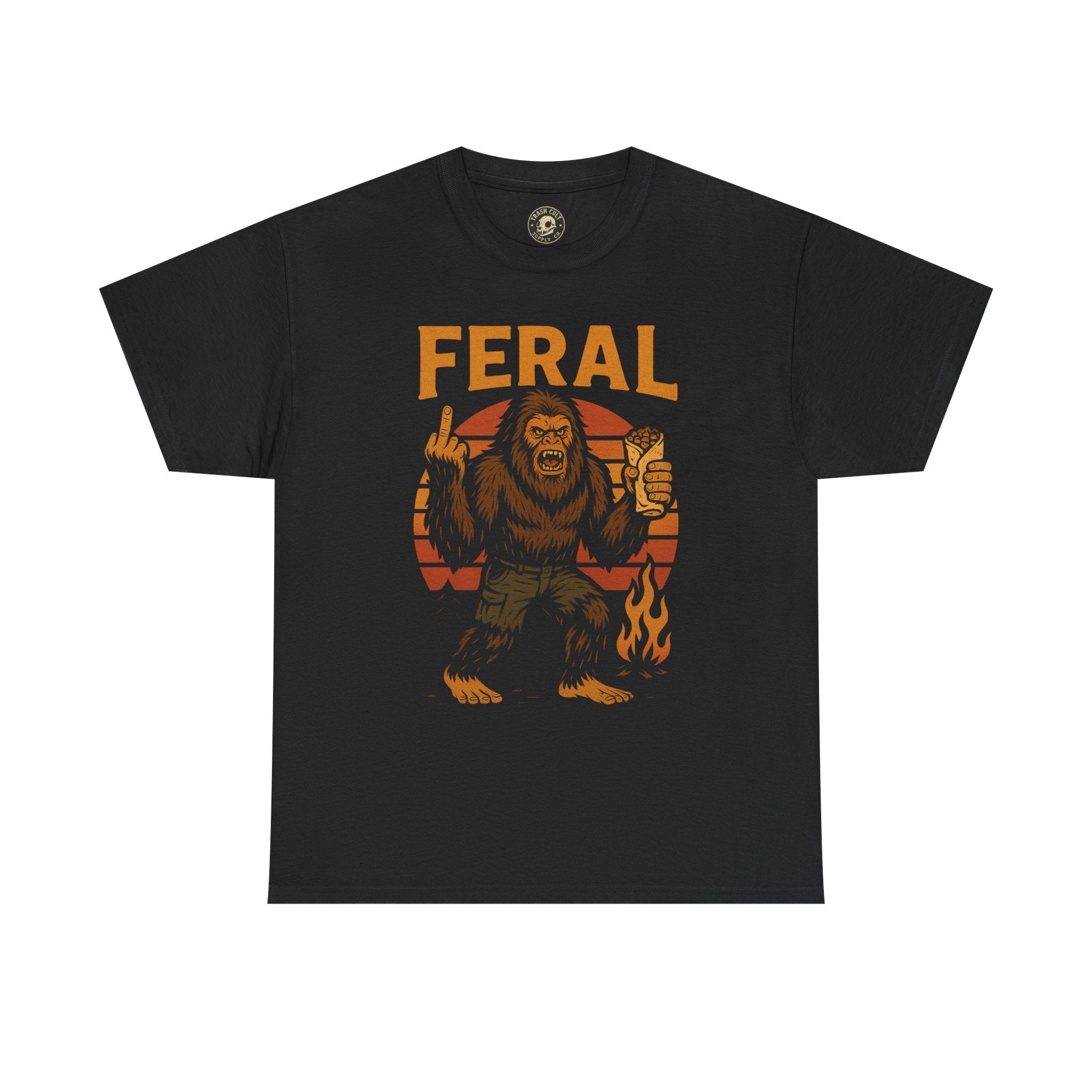 FERAL Bigfoot T-Shirt – Retro Sunset Sasquatch Shirt – Urban Cryptid Aesthetic – Gildan 5000 Tee
