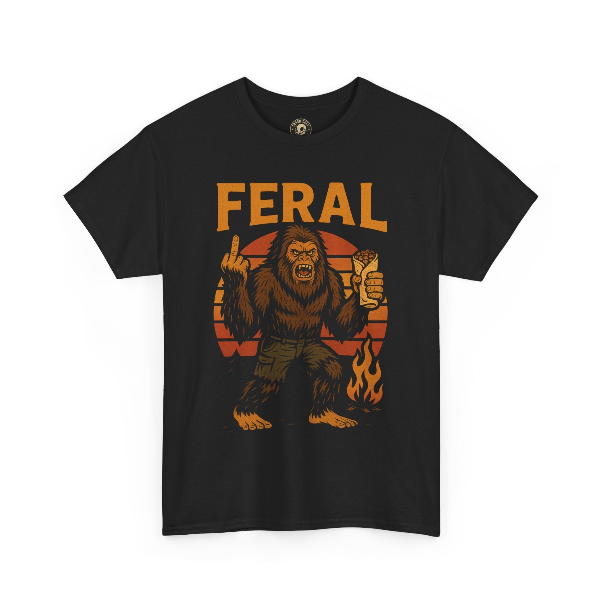 FERAL Bigfoot T-Shirt – Retro Sunset Sasquatch Shirt – Urban Cryptid Aesthetic – Gildan 5000 Tee
