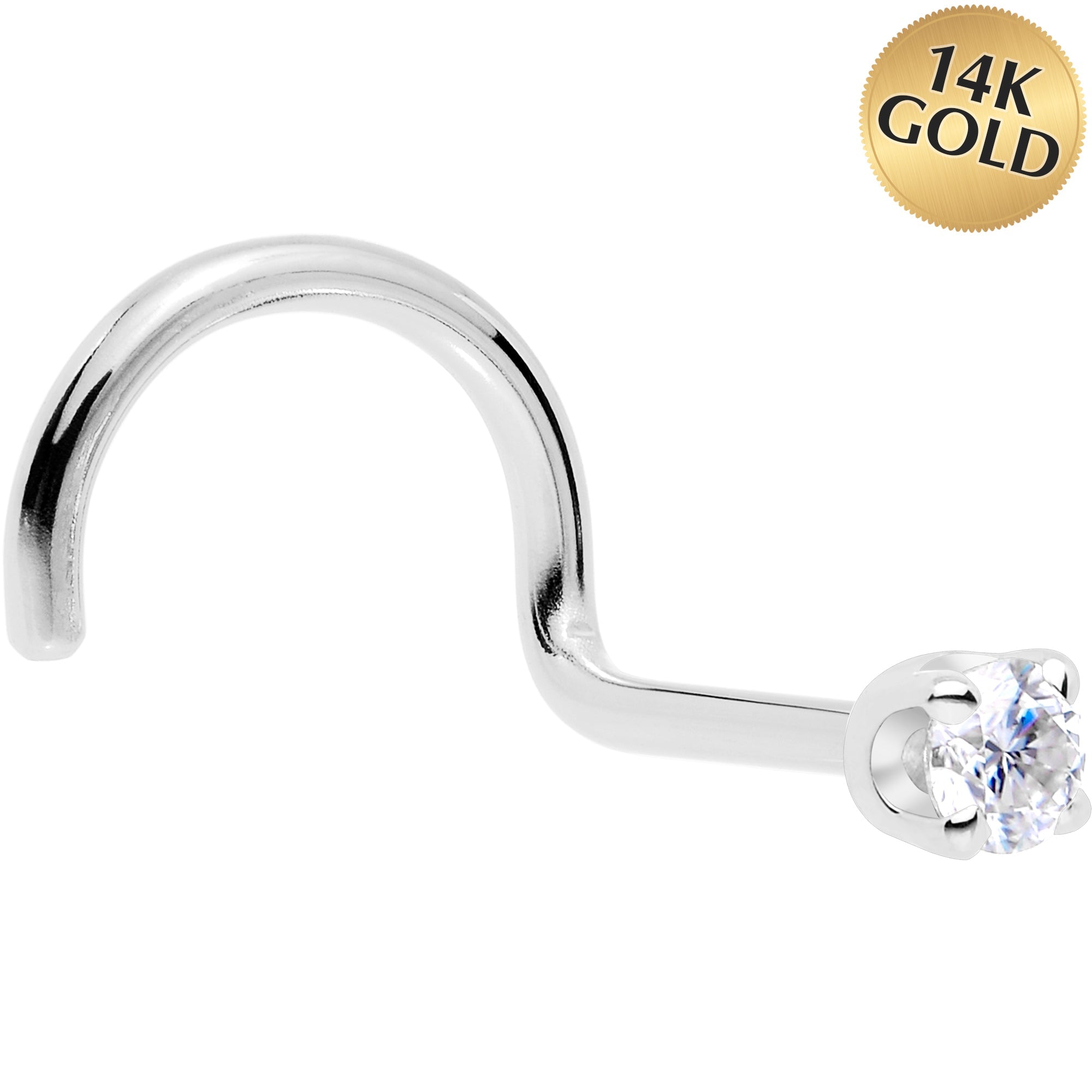 Solid 14K White Gold 2mm Genuine Diamond Nose Ring