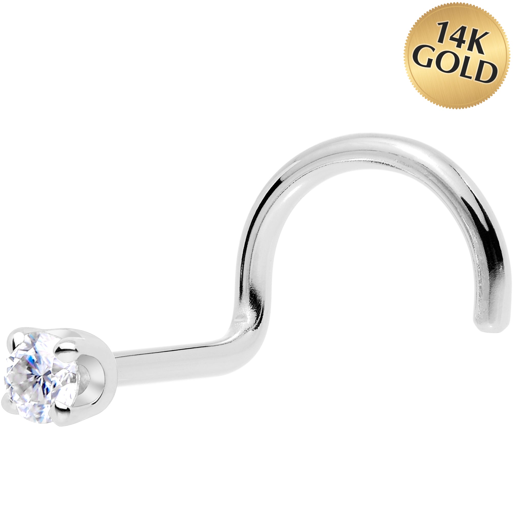 Solid 14K White Gold 2mm Genuine Diamond Nose Ring