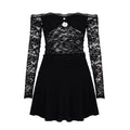 Lace Hollow Out Cutout Sexy off Shoulder Dress Women Adult Lady like Woman Slim Fitting Patchwork Tiered Dress