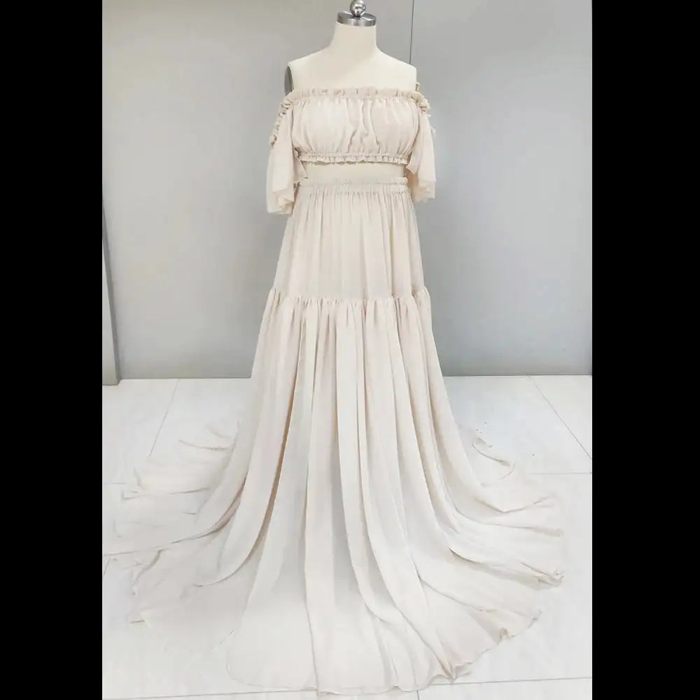 Maternity Dress For Photoshoot Pregnancy Off Shoulder Ruffled Semi Transparent Chiffon Long Dress Photography Dress For Women