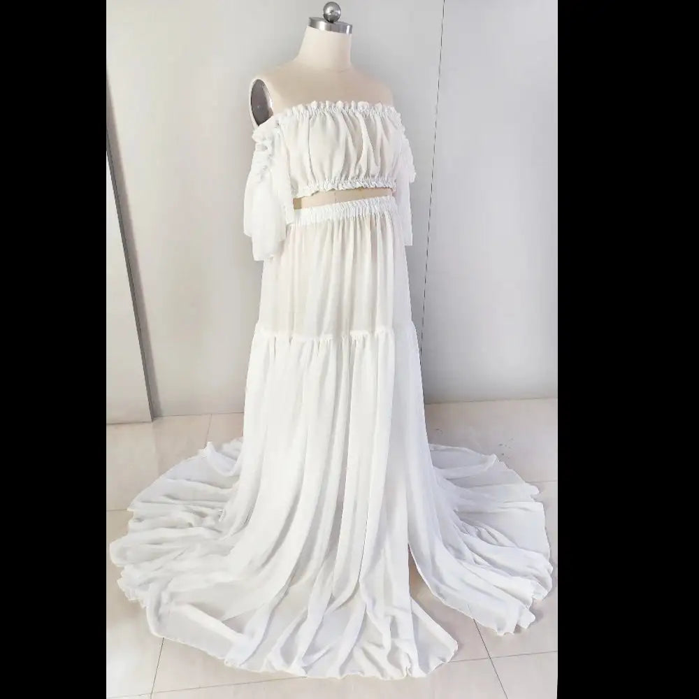 Maternity Dress For Photoshoot Pregnancy Off Shoulder Ruffled Semi Transparent Chiffon Long Dress Photography Dress For Women
