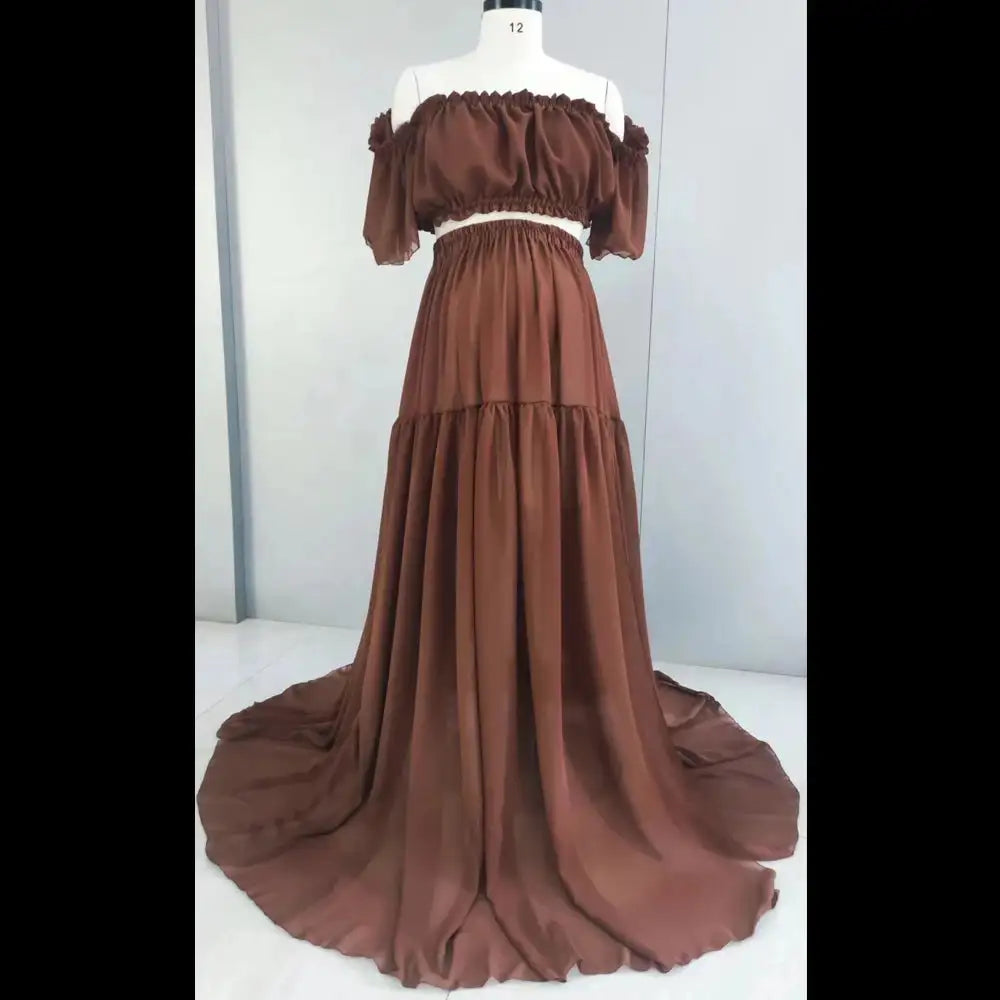 Maternity Dress For Photoshoot Pregnancy Off Shoulder Ruffled Semi Transparent Chiffon Long Dress Photography Dress For Women