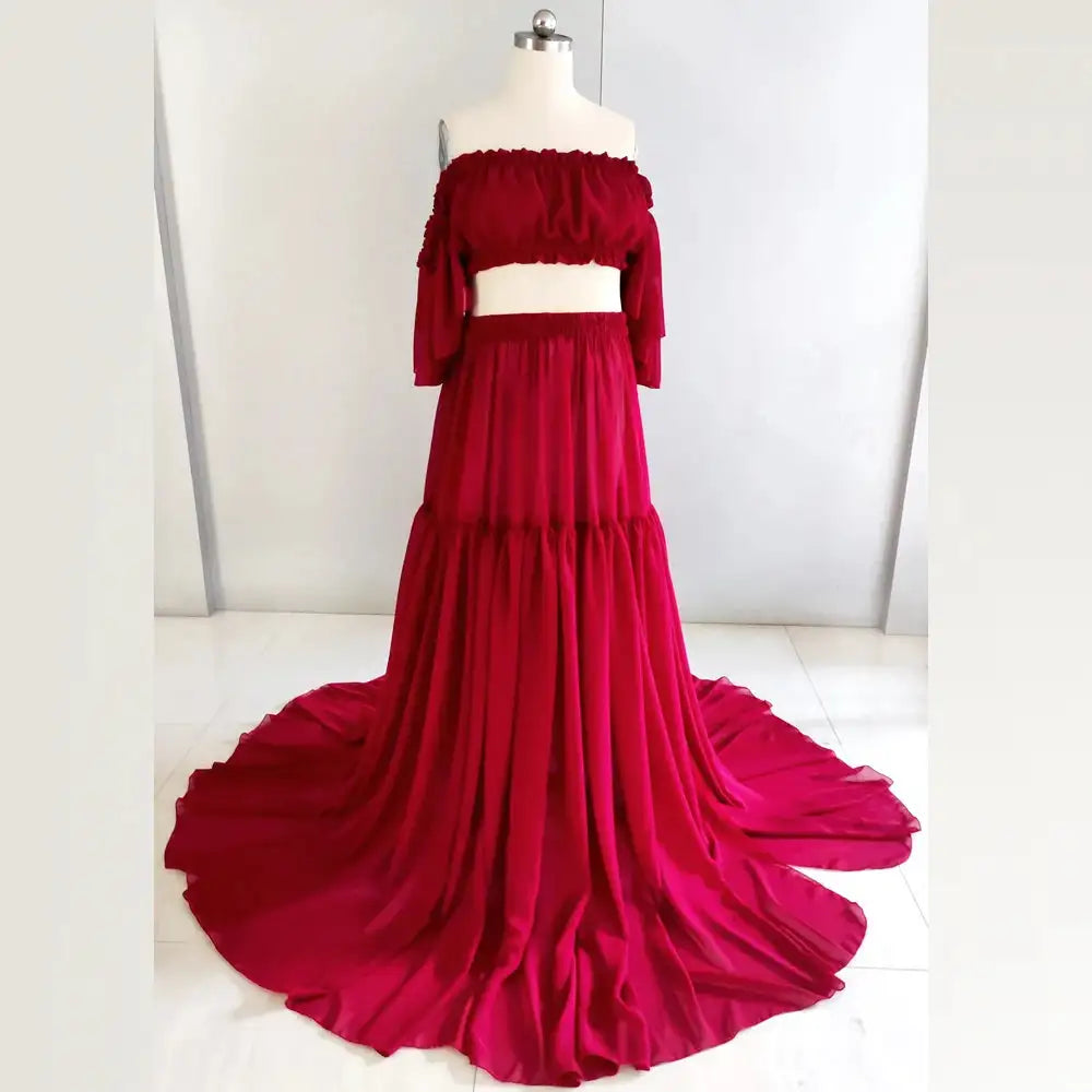 Maternity Dress For Photoshoot Pregnancy Off Shoulder Ruffled Semi Transparent Chiffon Long Dress Photography Dress For Women