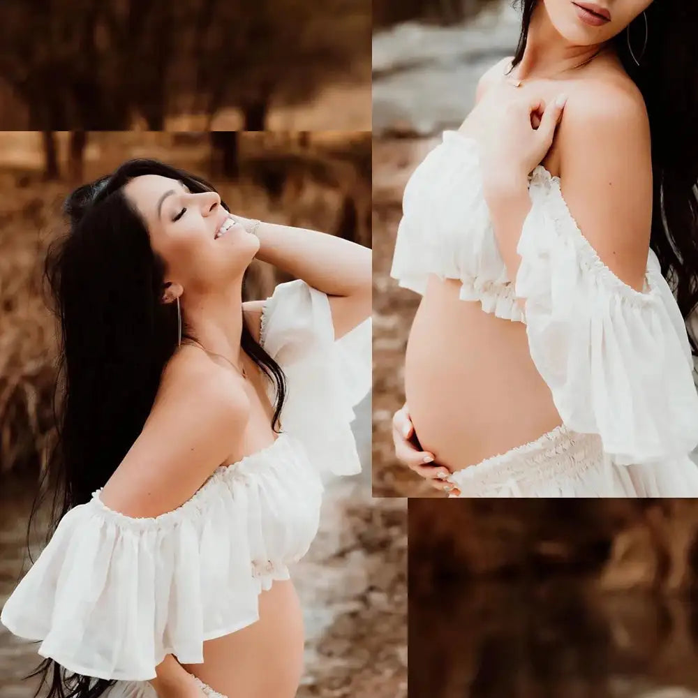 Maternity Dress For Photoshoot Pregnancy Off Shoulder Ruffled Semi Transparent Chiffon Long Dress Photography Dress For Women