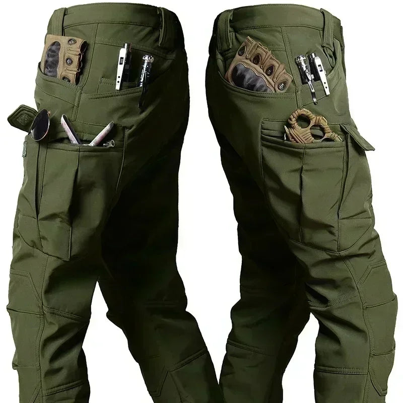 Camo Winter Tactical Sets Men Shark Skin Soft Shell Hooded Jacket+Multi-pocket Straight Cargo Pant 2Pcs Suits Waterproof Set