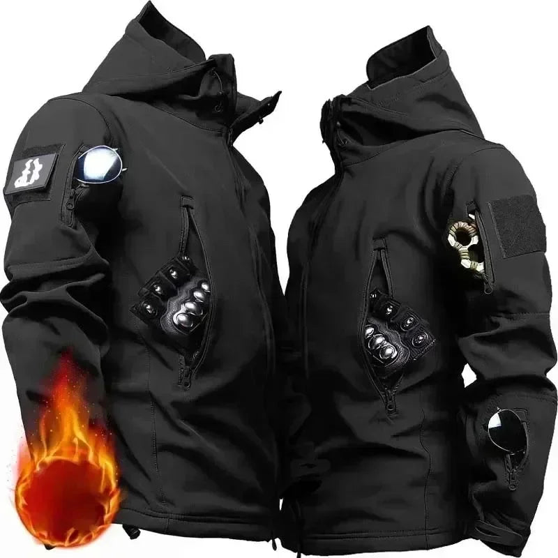 Camo Winter Tactical Sets Men Shark Skin Soft Shell Hooded Jacket+Multi-pocket Straight Cargo Pant 2Pcs Suits Waterproof Set