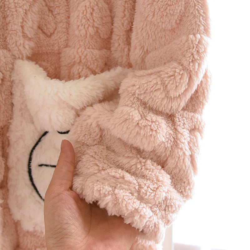 Autumn Winter Sleepwear For Sleeping Warm Hooded Robe Women Pajamas Bathrobe Woman Clothing Pijama Mujer Flannel Pyjama New Hot